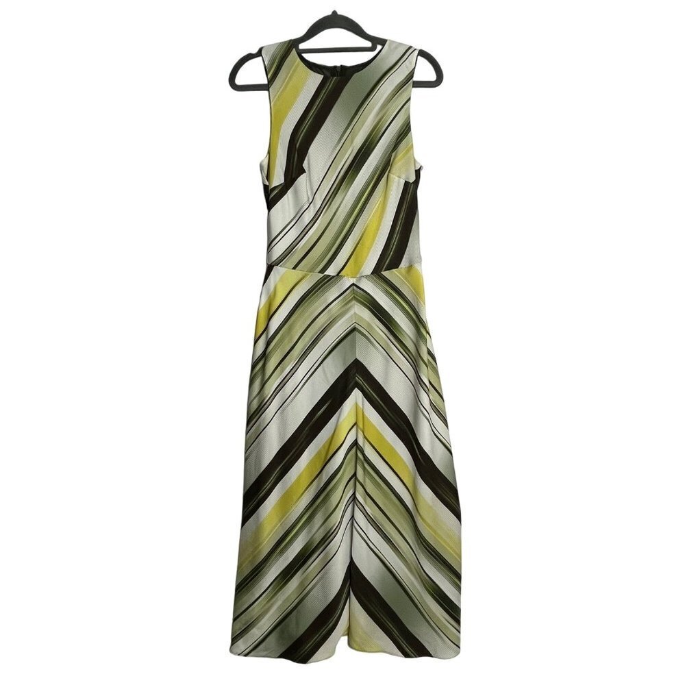 Classiques Entier Ikat Stripe A-Line Stretch Silk Sleeveless Midi Dress Green 4